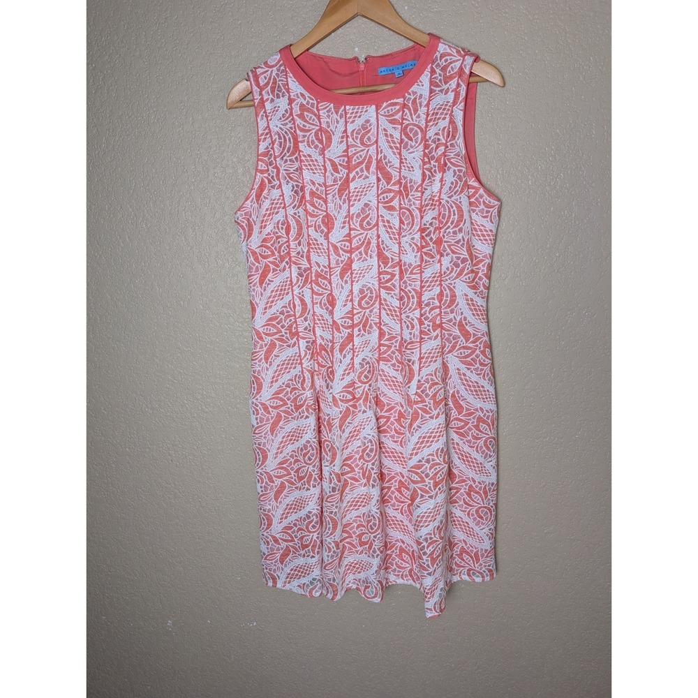 Antonio Melani Pink White Lace Overlay Fit And Flare Dress Size 12 Sleeveless